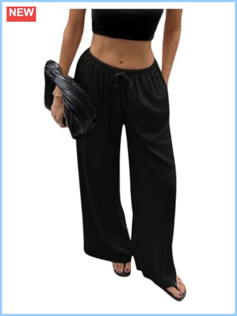 SHENHE Linen Palazzo Pants Low Rise Drawstring Wide Leg
